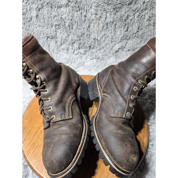 SOLD Vintage Cedar Crest Lace Up Brown Leather Combat Logger Size 12 Inches - Picture 5 of 8